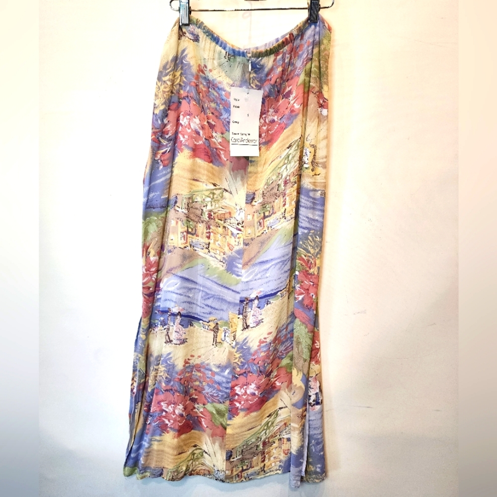 New Vintage 90s Y2K Scenic Maxi Skirt Resortcore Rayon Lined Coastal Skirt M